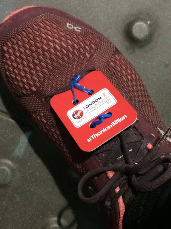 My running shoes at the  Virgin Money London Marathon 2019 - On Cloudsurfer.