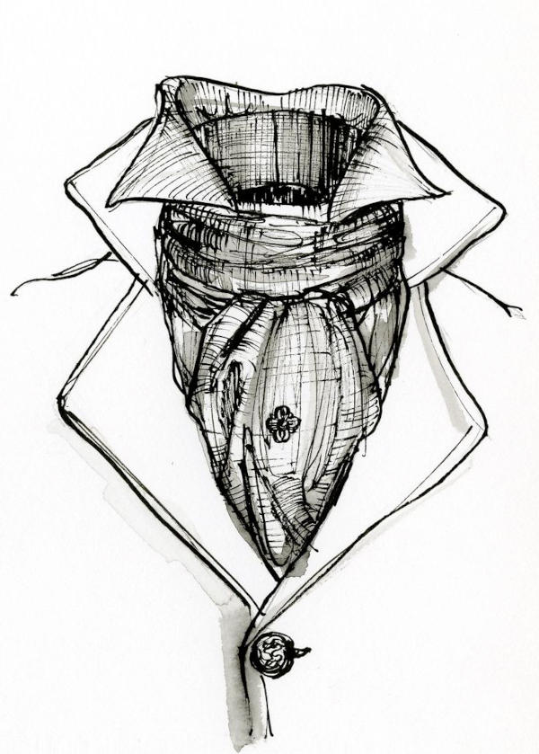 An artist drawing of a neckwear as worn by the Croatian mercenaries.