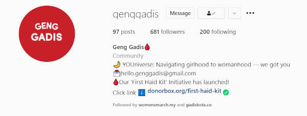 Geng Gadis is an online community that strives to make period more bearable with its initiative to make sanitary products free.
