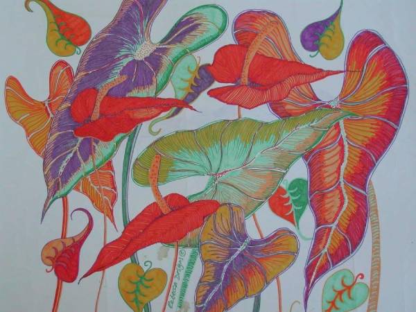 A typical Owen Rebecca Designs of leaves in contrasting hues.