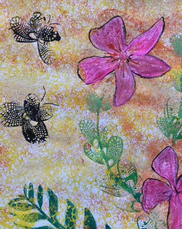 The completed work - butterflies fluttering around the frangipani.