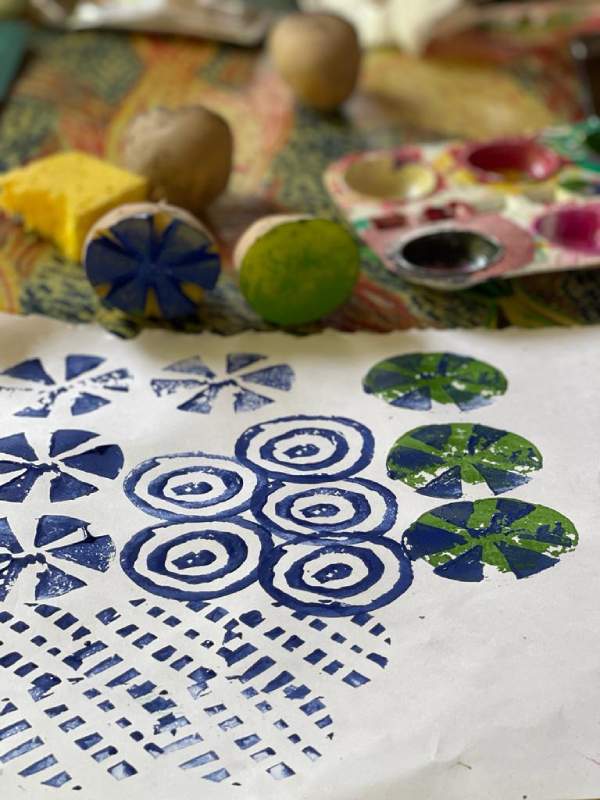 Ideas for potato printing patterns at the Art Retreat.