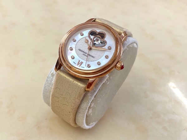 Close-up of the Frédérique Constant Double Heartbeat, showing the typical ladies' watch design.