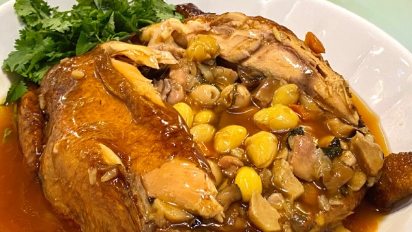 Close-up of the Eight Treasure Chicken, a signature Hakka dish of Michele's Kitchen.